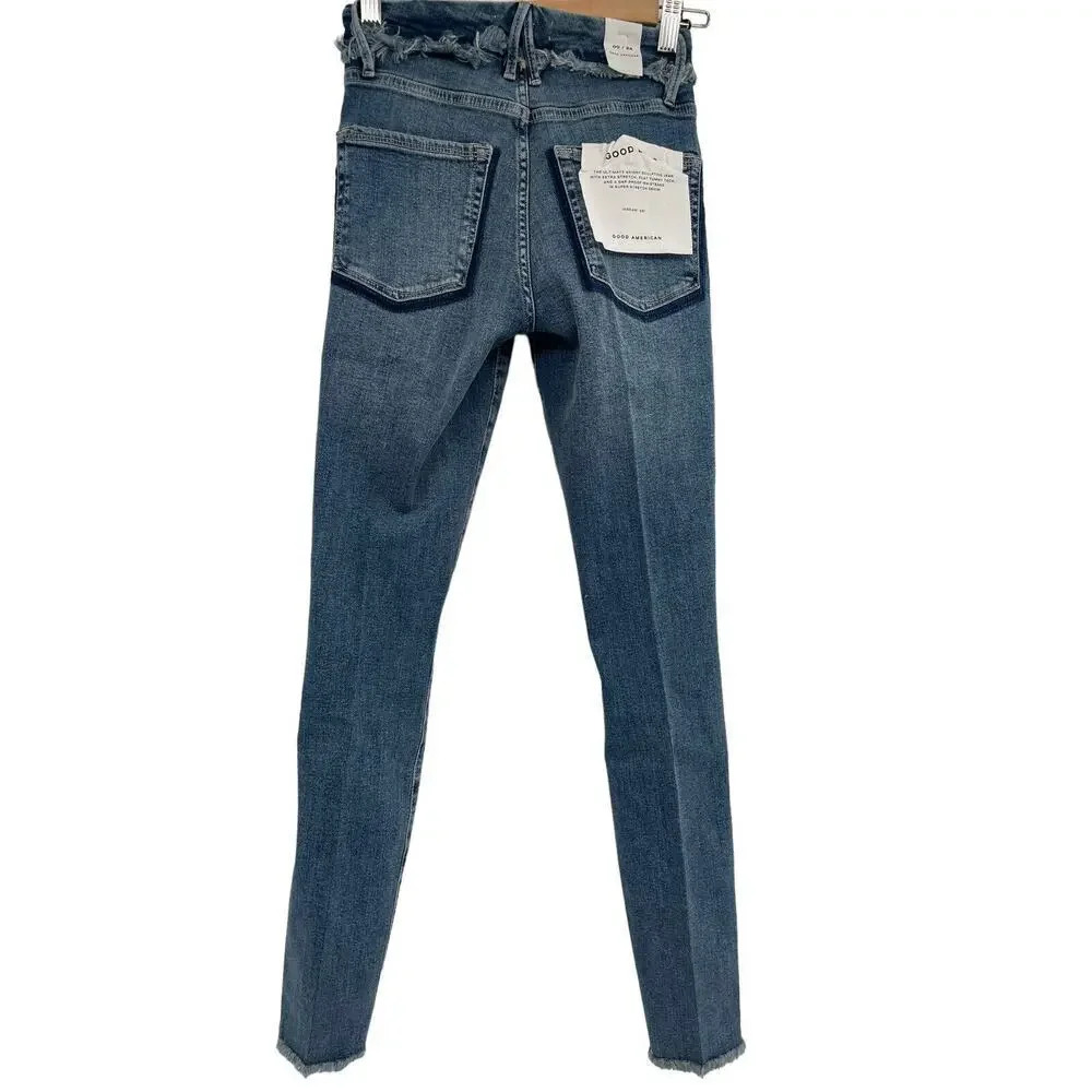 Good American Good Legs Under Fray Waistband High Rise Skinny Jeans Size 00 - Picture 9 of 13